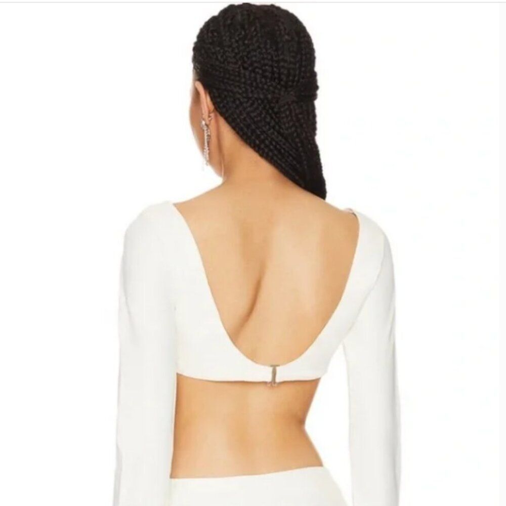 NWT- REVOLVE LPA SIZE LARGE CREAM SATIN LONG FLARED SLEEVE OPEN BACK BLOUSE